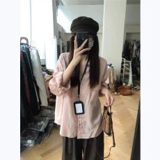 批发韩系简约休闲小众长袖衬衫女秋季新款<b class='q'>韩版</b>宽松显瘦松弛感百搭上衣