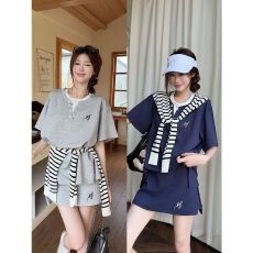 批发韩系时尚休闲<b class='q'>运动服</b>套装女夏季<b class='q'>百搭</b>假两件短袖短裙OOTD穿搭两件套
