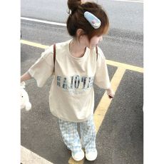 批发学院风减龄休闲<b class='q'>运动服</b>套装女夏季宽松<b class='q'>百搭</b>短袖阔腿长裤学生两件套