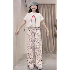 批发盐系减龄休闲<b class='q'>运动服</b>套装女夏季高街设计<b class='q'>百搭</b>宽松短袖阔腿裤两件套