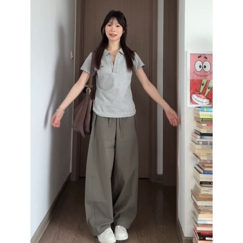 한 부서 소년 센스 스포츠 슈트 여성 여름 학생 미니멀리즘 POLO 칼라 반팔 긴 바지 캐주얼 투피스 세트 ins