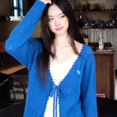 批发蓝色针织开衫<b class='q'>外套</b>女装2026年夏季<b class='q'>休闲</b>防晒罩衫空调衫薄款镂空上衣