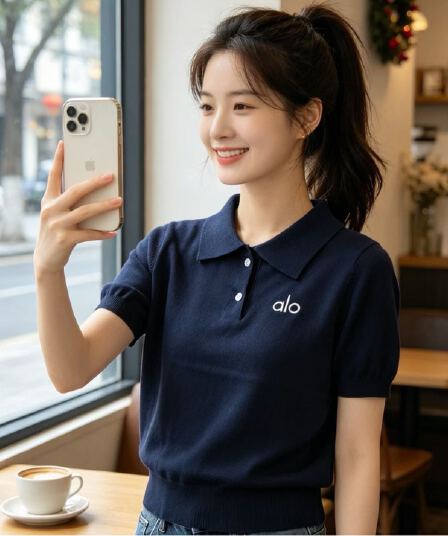 2026 년 여름 새로운 디자인 센스 부드러운 한국 스타일 POLO 칼라 알파벳 자수 니트 다용도 반팔