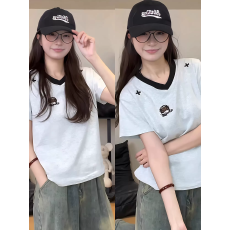 批发原版刺绣+内里铺布【纯棉220克精梳紧密】短袖T恤女