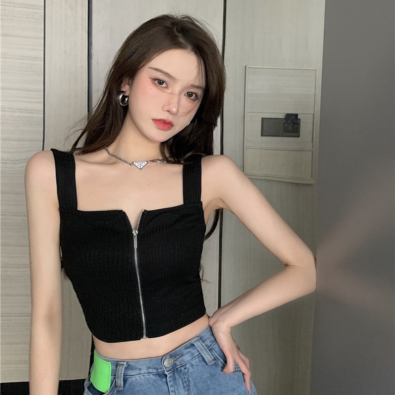 화이트 캐미솔 봄 여름 인사이드 가져 가라. 지퍼 쇼트 스타일 프랑스식 튜브탑 디자인 센스 작은 대중 외출용 Chic 맨위