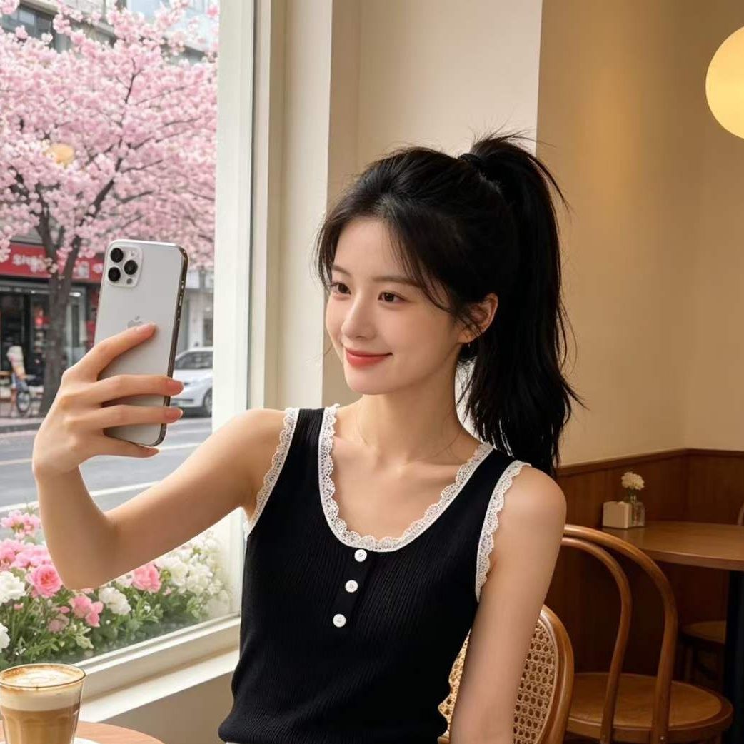 2026 년 여름 새로운 디자인 센스 달콤함 패션 u 칼라 레이스 구덩이 기사 슬림해 보이는 다용도 풀오버 조끼