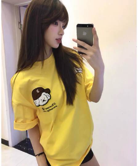 마술 막대기 자수 네리 가게 천 순면 220 그램 빗질하다 닫기 반팔 티셔츠 여성