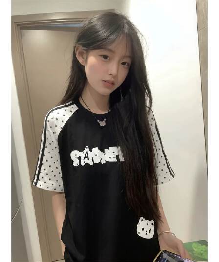 자수 패치 네리 가게 천 순면 220 그램 빗질하다 닫기 반팔 티셔츠 여성