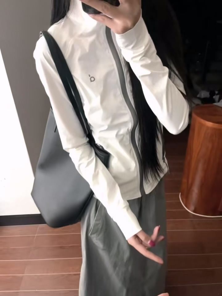 배색 지퍼 아메리칸 여름 높음 거리 자외선 차단 의류 캐주얼 통기성 얇고 가벼운 여성 코트