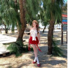 批发套装女2026夏季新款辣妹海边度假风蝴蝶结一字肩碎花上衣<b class='q'>半身裙</b>潮