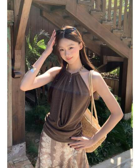 원본 원단 부품 캐미솔 여름 외출용 핫걸 백리스 몸매 가꾸기 쇼트 스타일 행침 목 맨위