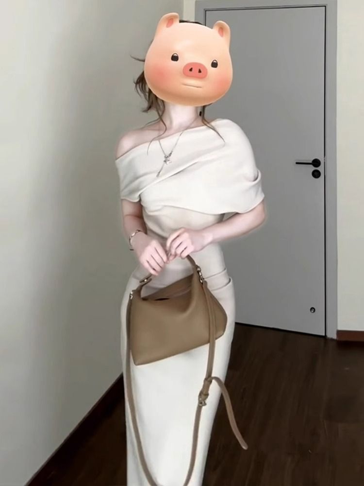 2026 새로운 열린 봄 한 부서 착용 가져 가라. 비스듬한 어깨 흔들다 칼라 드레스 아이들 봄 여름 품격 몸매 가꾸기 타이트 스커트 롱 스커트