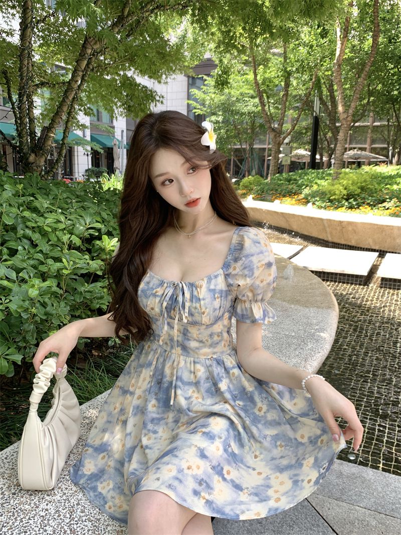 빅 사이즈 프랑스식 차 휴식 꽃무늬 여성 드레스 2026 새로운 여름 치마 지방 mm 표지 배 슬림해 보이는 한 마디 미니 스커트