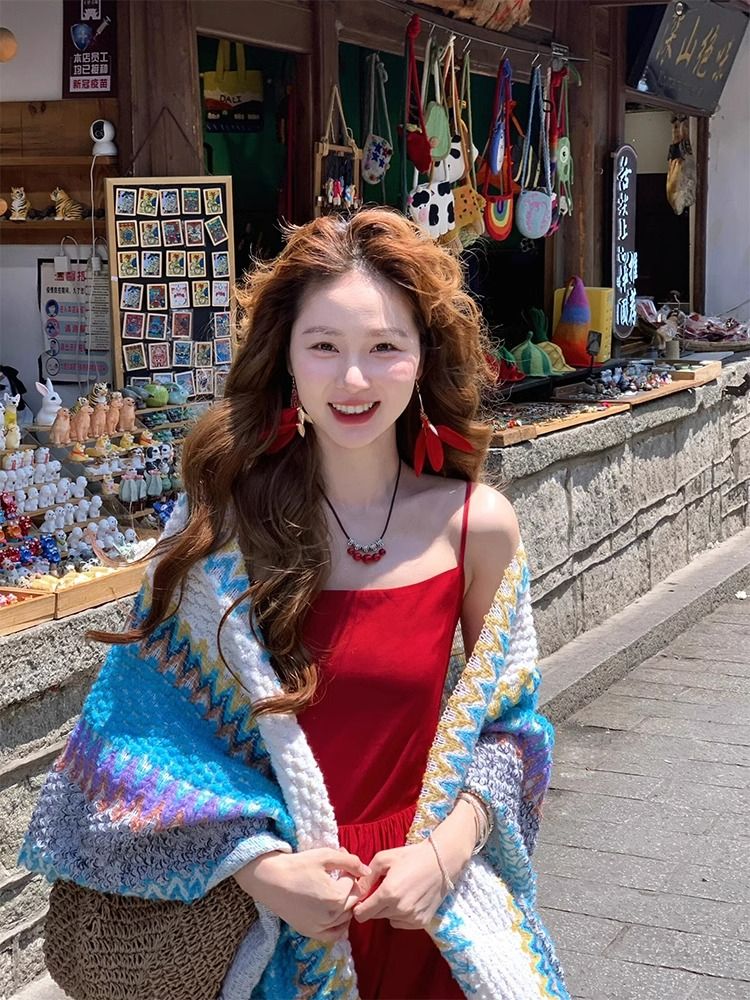 운남 달리 착용 가져 가라. 프랑스식 빨간색 슬립 여성 드레스 섹시함 백리스 적합한 해변가 휴가 사진 찍기 치마