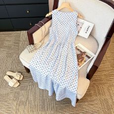 批发波点无袖<b class='q'>背心</b>连衣裙子女夏季2025新款茶歇法式气质小个子显瘦<b class='q'>长裙</b>