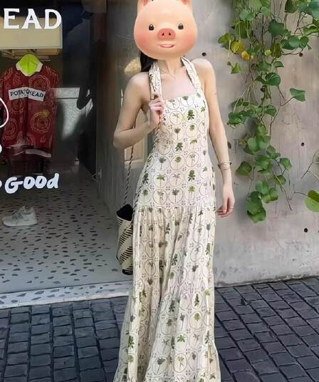 고급 센스 프랑스식 민소매 행침 목 프린트 드레스 아이들 여름 2026 새로운 해변가 휴가 백리스 롱 스커트