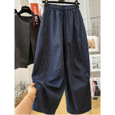 批发（原版面料）特大码200斤复古小<b class='q'>格子</b>舒适宽松阔腿休闲<b class='q'>裤</b>女