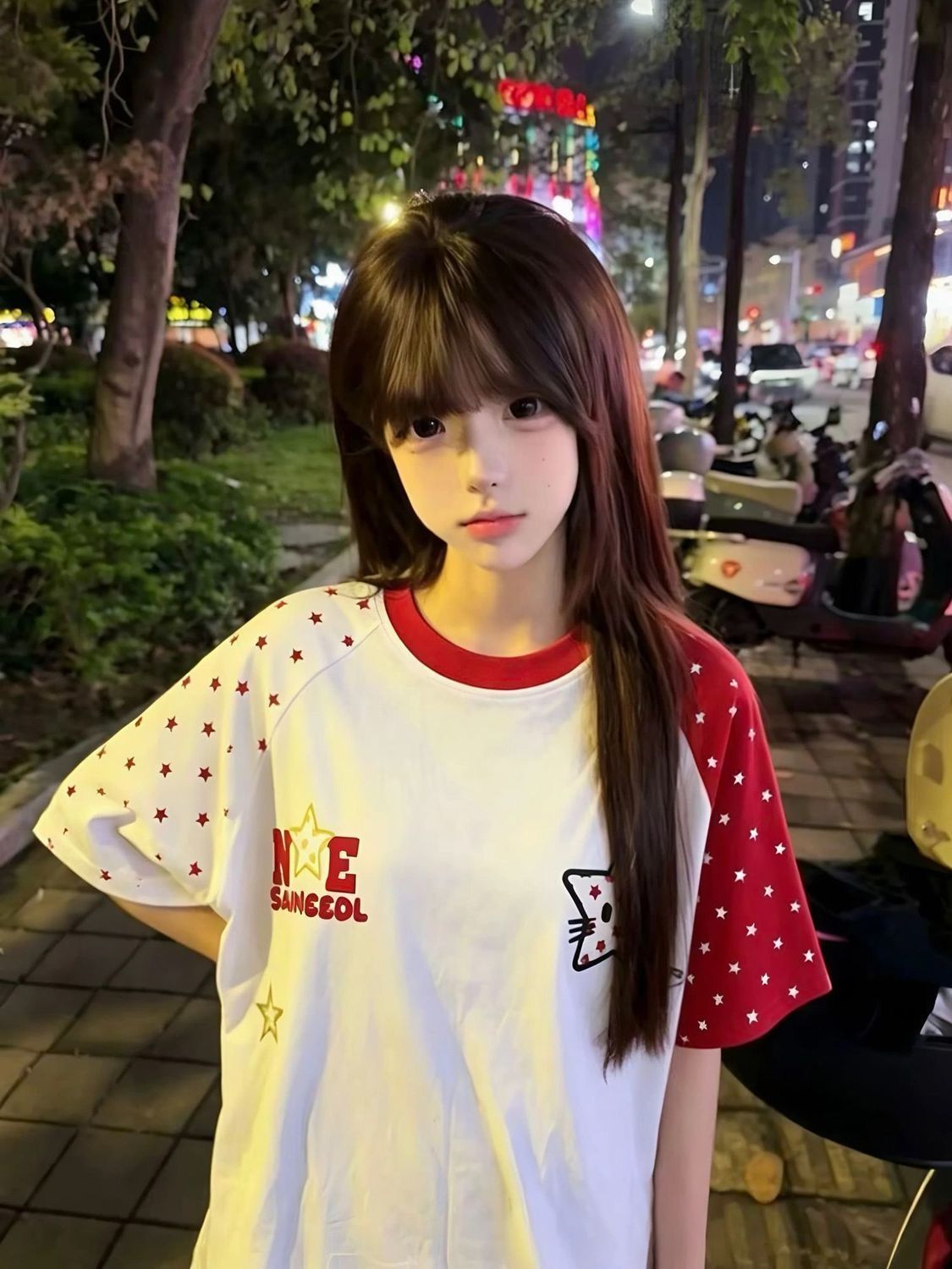 포밍 프린트 순면 220 그램 빗질하다 닫기 반팔 티셔츠 여성