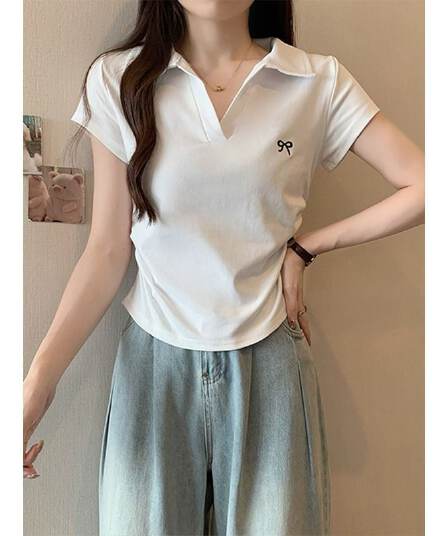 40 사람들 면 POLO 칼라 나비 핑크색 주름 허리 수축 달콤한 매운맛 긍정적 인 어깨 아름다운 새로운 맨위