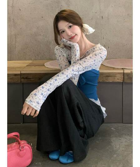 여름 꽃무늬 스택 착용 몸매 가꾸기 캐주얼 스포츠 슈트 여성 나비 매듭 부드러운 첨부 된 의류 긴 바지 순수한 욕망 바람 3종 세트