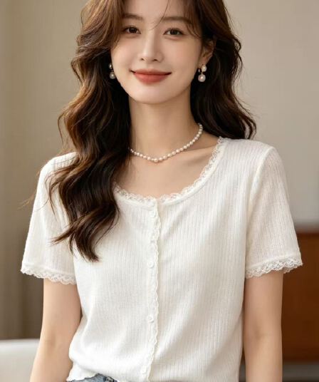 2026 년 여름 새로운 달콤함 연령 감소 라운드 넥 레이스 레이스 반팔 오픈 가디건
