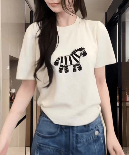 아메리칸 레트로 작은 말 프린트 긍정적 인 어깨 니트 여성 여름 몸매 가꾸기 슬림해 보이는 작은 대중 디자인 센스 다용도 쇼트 스타일 맨위