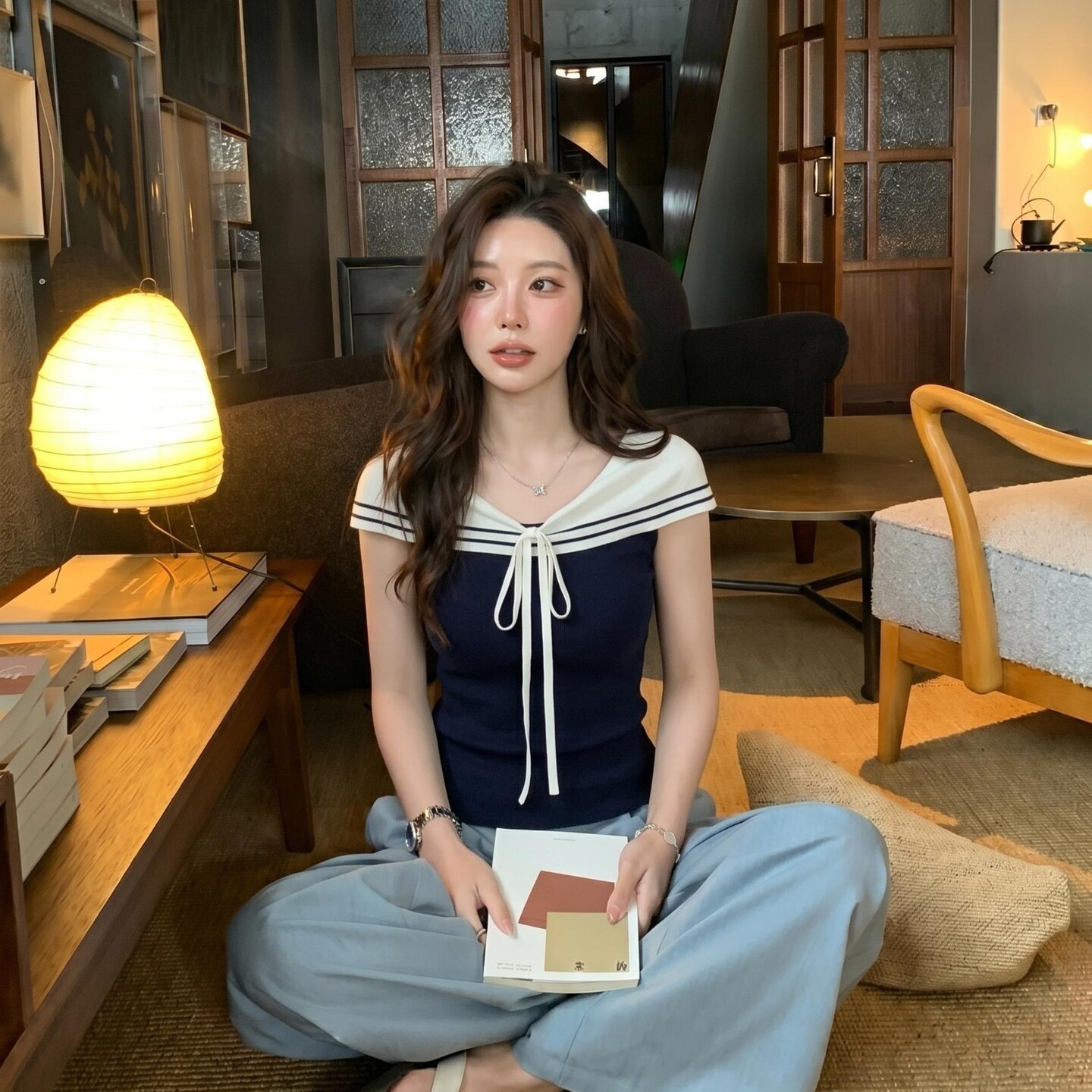 폴로 칼라 오프숄더 레이스업 민소매 니트 맨위 여성 여름 한 부서 디자인 센스 몸매 가꾸기 작은 대중 맨위 여성
