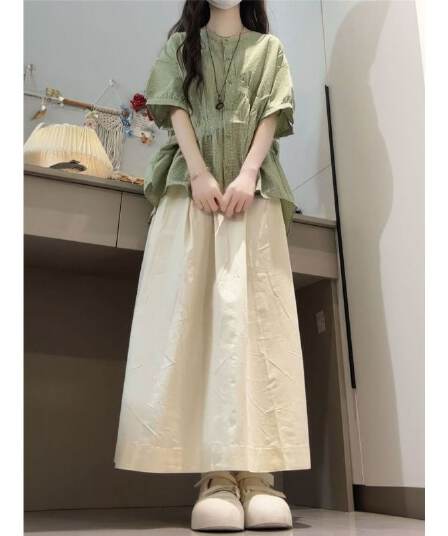 여름 ootd 착용 가져 가라. 전체 집합 반신 치마 세트 마이크로 지방 자이언트 잘 생긴 ~ 중 품격 아름다운 드레스 투피스 세트