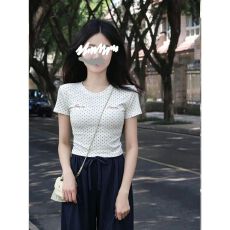 批发韩系高级感<b class='q'>运动</b>套装女夏季<b class='q'>时尚</b>波点修身短袖上衣阔腿裤休闲两件套