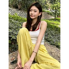 批发美式辣妹风休闲<b class='q'>运动</b>套装女夏季又酷又飒白色吊带背心阔腿裤两件套