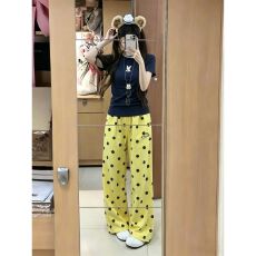 批发韩系高级感休闲<b class='q'>运动</b>套装女夏季新款修身上衣波点印花阔腿裤两件套