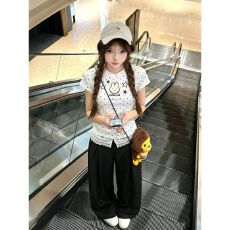 批发夏季高颜值休闲<b class='q'>套装</b>女波点短袖T恤减龄<b class='q'>蕾丝</b>花边拼接阔腿裤两件套