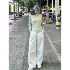 批发夏日ootd穿搭防晒<b class='q'>长袖</b><b class='q'>T</b><b class='q'>恤</b>女防晒罩衫配吊带<b class='q'>白色</b>休闲阔腿裤三件套