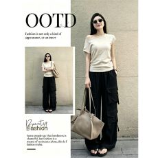 批发美式炸街运动服<b class='q'>套装</b>女夏季显瘦斜肩针织短袖工装阔腿裤<b class='q'>休闲</b>两件套