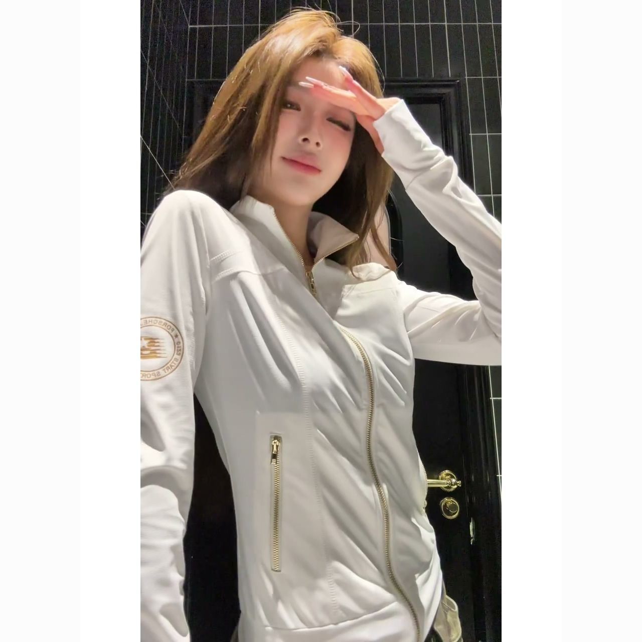 아메리칸 운동 스탠드 칼라 장미 골드 지퍼 여성 코트 새로운 몸매 가꾸기 슬림해 보이는 얇고 가벼운 자외선 차단 복