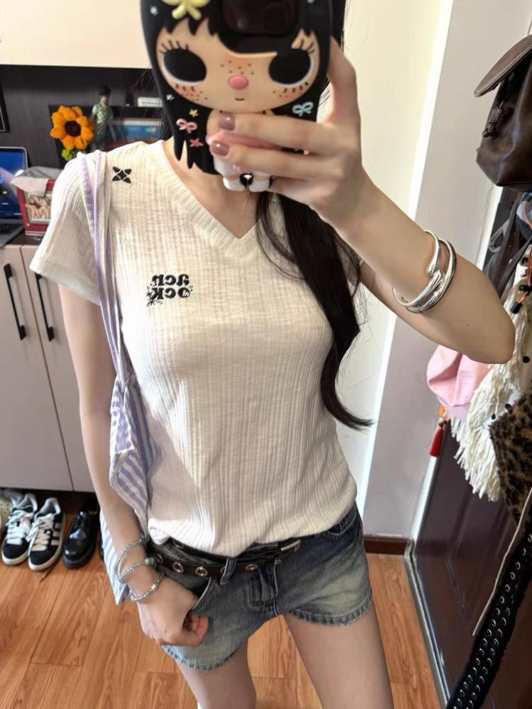 자수 네리 가게 천 광저우 원본 원단 반팔 티셔츠 여성