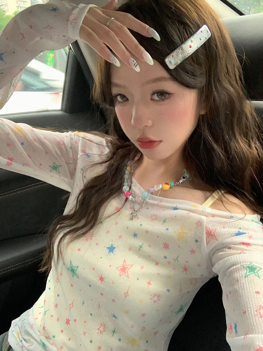 도파민 색상 슬립 자외선 차단 달콤한 스타일 20244 년 여름 새로운 작은 대중 디자인 한 부서 달콤한 자매 착용 가져 가라.