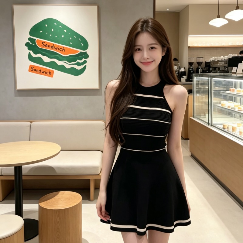 고급 센스 품격 홀로우 아웃 민소매 여성 드레스 여름 2026 새로운 순수한 욕망 바람 패션 허리 수축 한 마디 미니 스커트