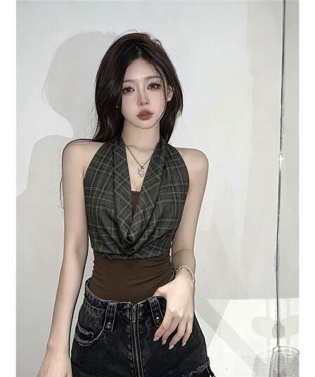 패션 핫걸 도트 무늬 V넥 레이스업 반팔 티셔츠 여름 디자인 센스 몸매 가꾸기 슬림해 보이는 레이스업 쇼트 스타일 맨위