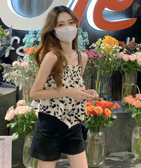 조기 여름 후지코 레트로 쌀 바닥 나뭇잎 꽃 캐미솔 여성 신선함 달콤한 스타일 프린트 캐미솔 맨위
