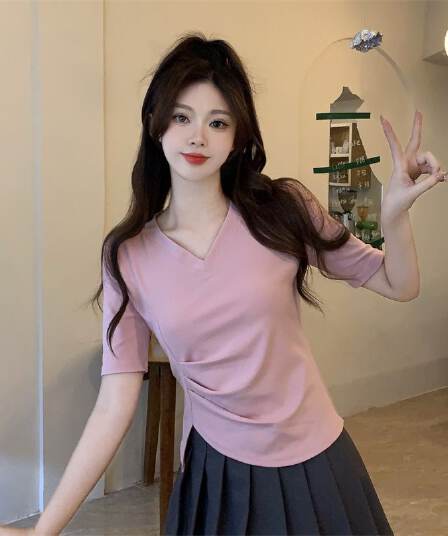 모방 면 리브 빅 사이즈 긍정적 인 어깨 반팔 티셔츠 여름 지방 mm 슬림해 보이는 불규칙 쇼트 스타일 맨위