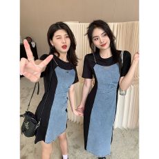 批发【原版质量天猫品质】<b class='q'>大码</b>复古牛仔连衣裙女夏季裙子胖mm显瘦
