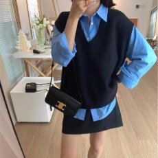 批发慵懒风针织马甲背心女夏季新款宽松V领<b class='q'>韩版</b>百搭内穿外搭坎肩上衣