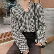 批发春<b class='q'>秋</b>法式小众荷叶边娃娃领衬衫女长袖上衣胖妹妹藏肉遮肚衬衣