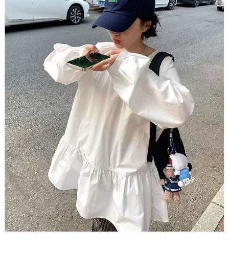 직접 만든 수 있습니다. 달콤한 수 있습니다. 소금 차 휴식 프랑스식 라운드 넥 벌룬 소매 루즈핏 프로필 모양 인형 치마 여성 드레스 2026