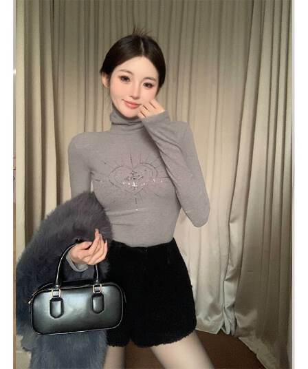 모달 원단 흔들어서 톤 주간 고양이 품질 맨위 기본 셔츠 가을 겨울 새로운 핫픽스 다용도 긴팔 티셔츠 여성 의류