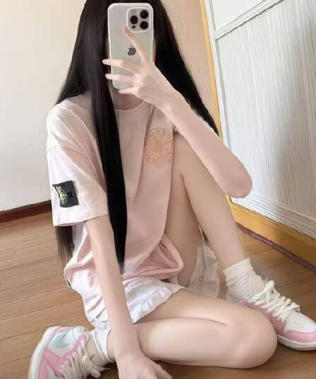 자수 범프 인쇄 순면 220 그램 반팔 티셔츠 여성
