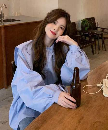 파란색 셔츠 루즈핏 느긋한 바람 디자인 센스 작은 대중 프랑스식 거품 소매 맨위 여성 여름 2026 새로운 셔츠