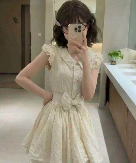 이리저리 떠다니다 번쩍였다 조각 작은 의류 프랑스식 달콤함 연령 감소 살구 색상 학원 스타일 여행 베이비 칼라 여성 드레스 공주 드레스 여름