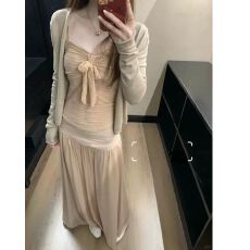 批发三件套女2026春夏新款韩系温柔风针织开衫蕾丝吊带背心高腰半身裙